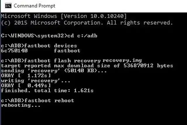cmd for flashing twrp recovery in mi mobile