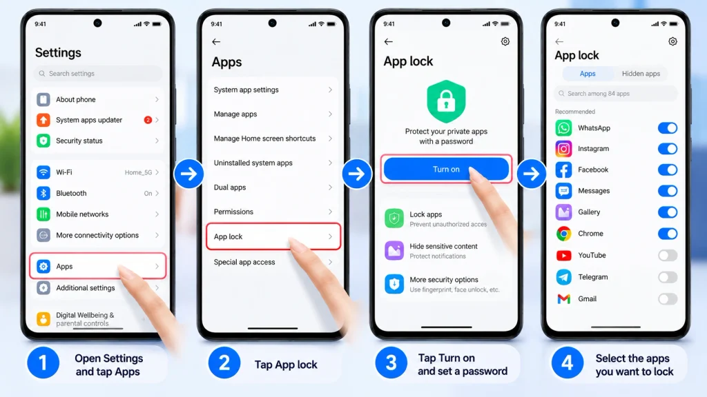 Step-by-step guide on how to lock apps in Redmi phone using App Lock settings