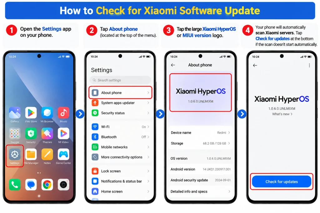 Step-by-step guide to check for Xiaomi software updates in phone settings