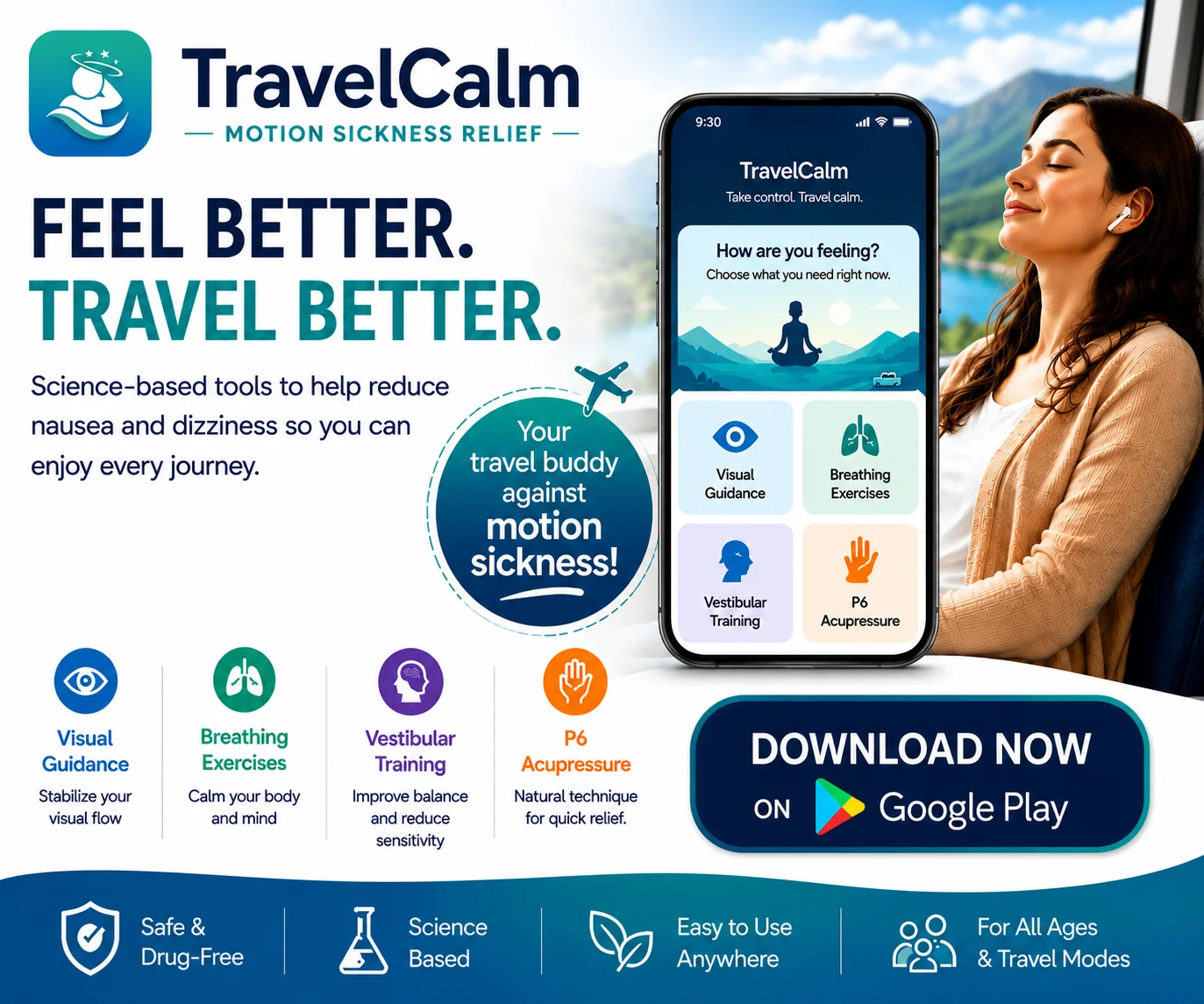 TravelCalm Motion Sickness Relief App